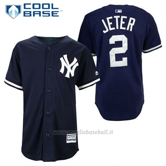 Maglia Baseball Uomo New York Yankees Derek Jeter 2 Blu Blu Cool Base